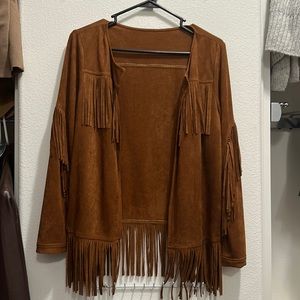 Faux suede fringe jacket
